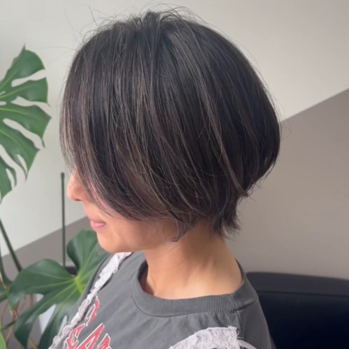 明るい白髪染め＋ハイライト（白髪ぼかし）＋似合わせカット　¥13,800～　