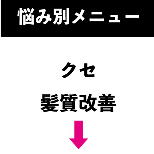 ここから下がクセ、髪質改善メニューです